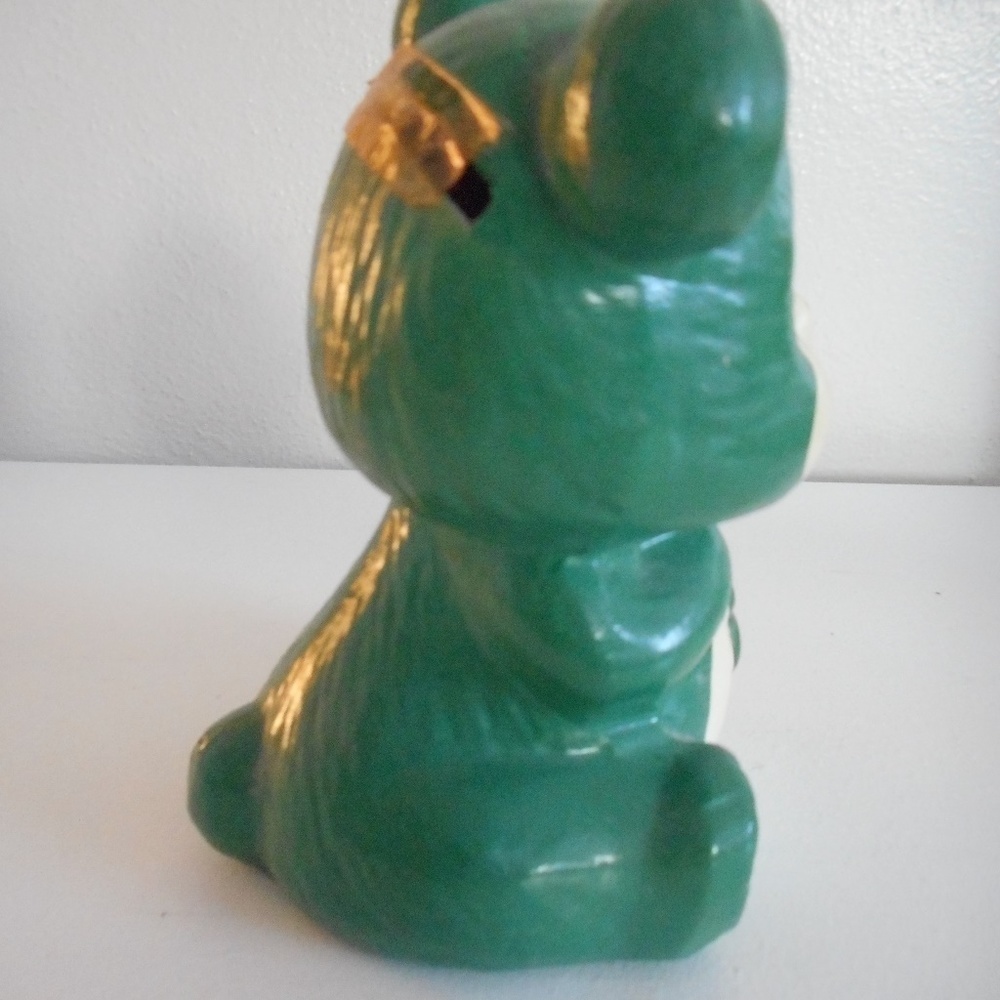 Vintage Chalkware or ceramic Green Bear Bank Shamrock - Picture 4 of 7
